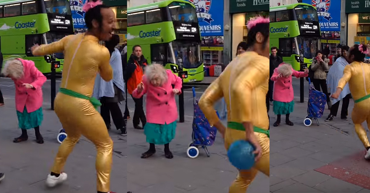 Little Old Lady Out-Dances Street Performer