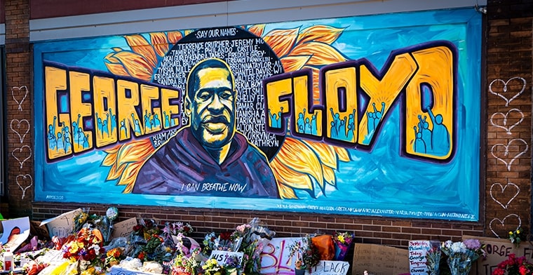 Photo shows a tribute mural to George Floyd in Minneapolis. Image: Mun Shots